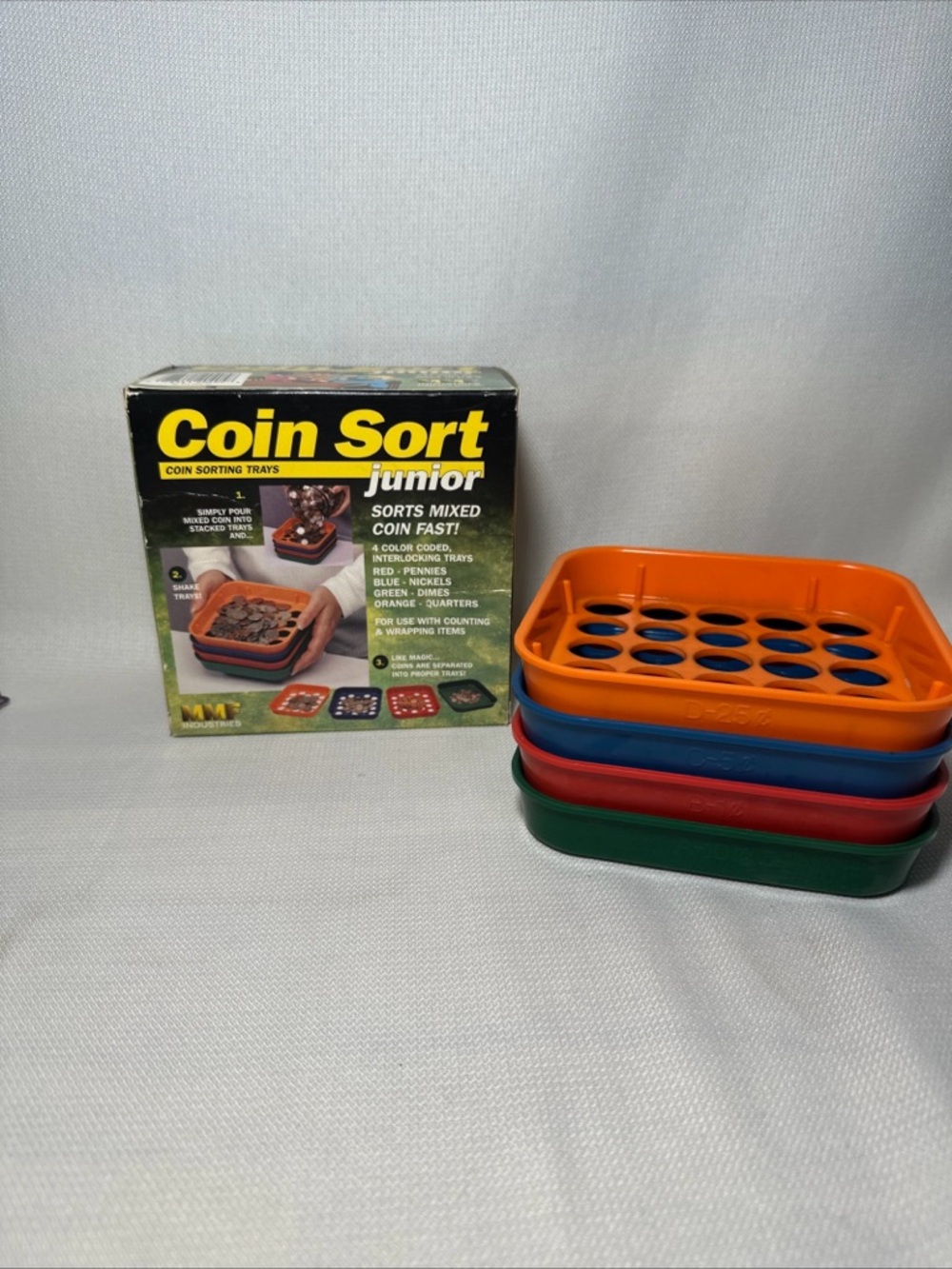 Coin Sort Junior Stackable Coin Sorting Trays - Orange, Blue, Red, Green